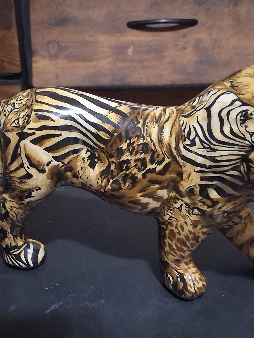 VTG La Vie Safari Patchwork Lion Figurine Mixed Animal Print Decoupage